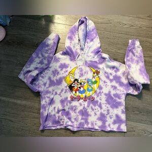 Sailor Moon Hoodie Purple Tie Dye crop Sweatshirt xl